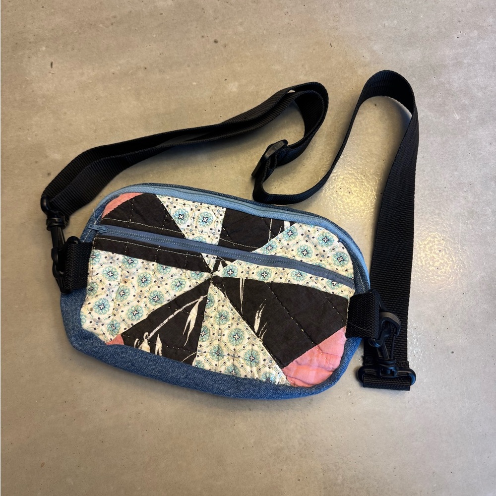 Vintage Patchwork Crossbody Bag with Black Strap